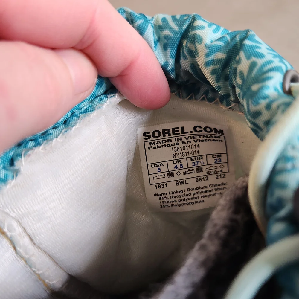 Sorel Winter Insulated Snow Boots Snowflake Teal Blue Black Womens Size 5